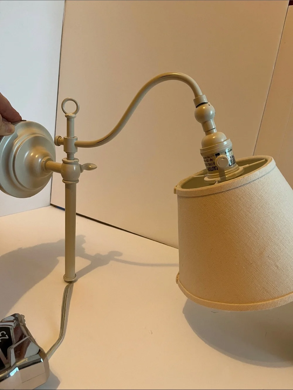Pottery Barn Cream Metal Adjustable Pair of Wall Sconces & Cream Fabric Shades